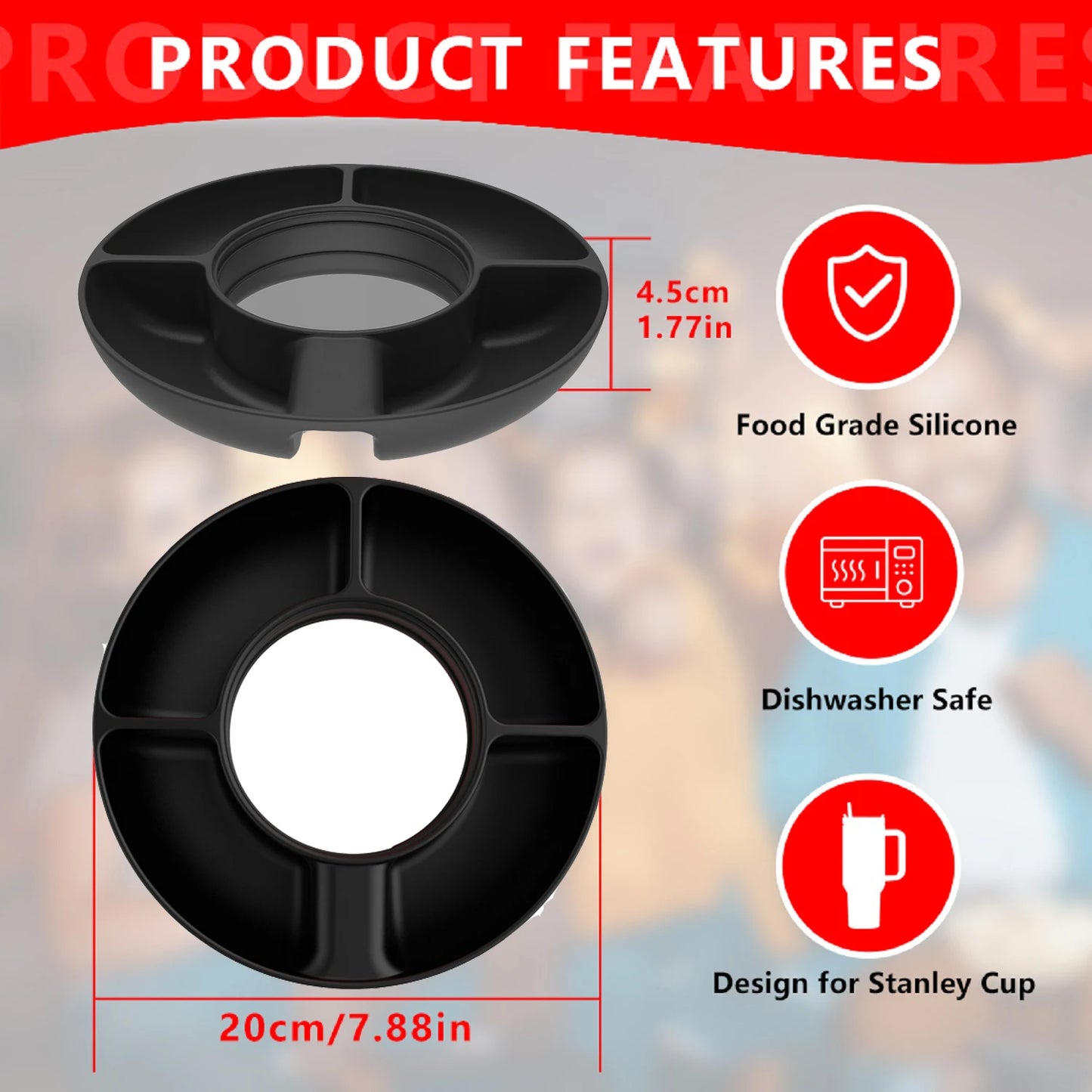 Bol à collations en silicone 🍲 Réutilisable - Léger avec 4 compartiments pour accessoires de la Coupe Stanley! 🏒✨