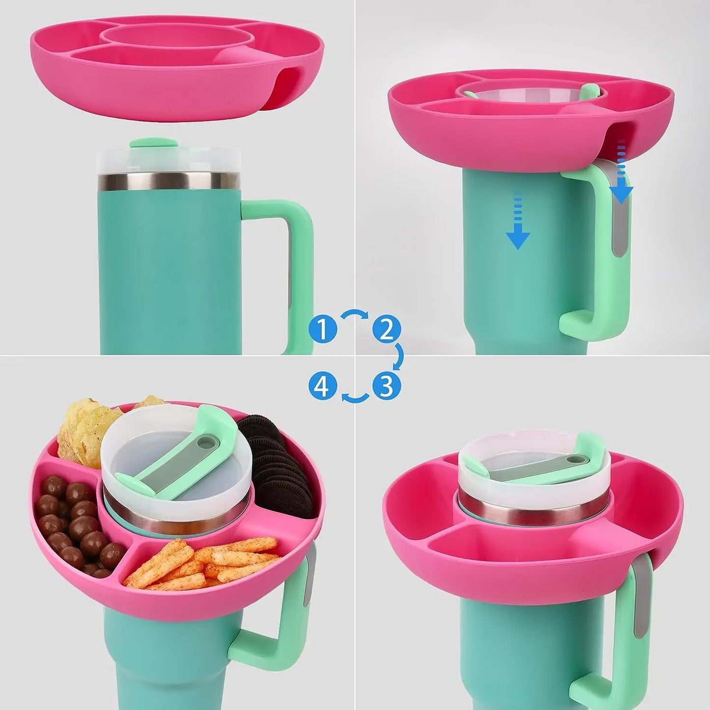Bol à collations en silicone 🍲 Réutilisable - Léger avec 4 compartiments pour accessoires de la Coupe Stanley! 🏒✨